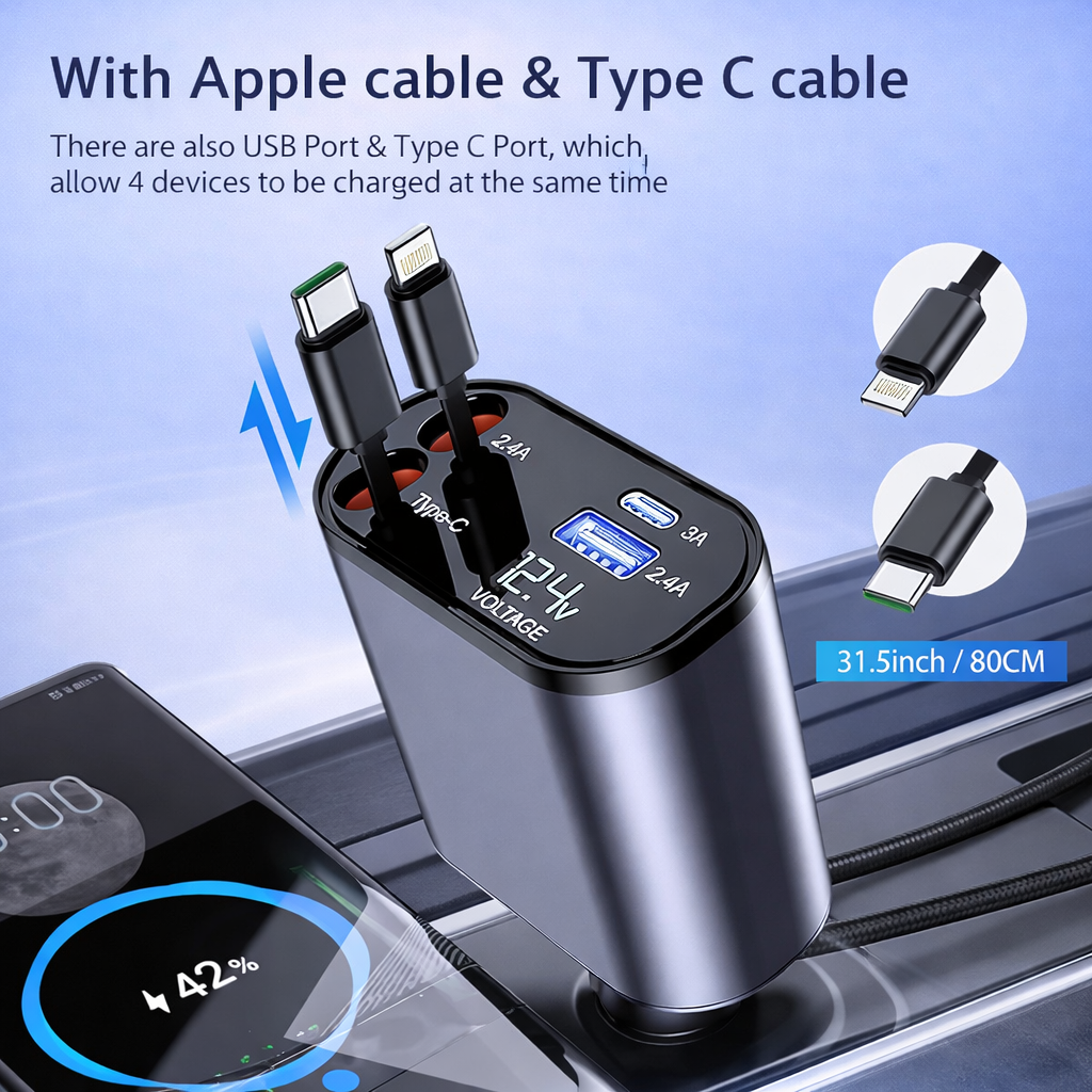 BestHunch™ 3 in 1 retractable car charger