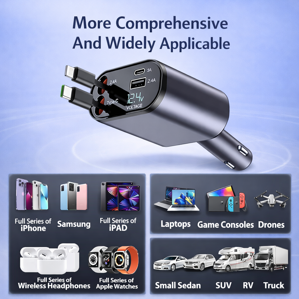 BestHunch™ 3 in 1 retractable car charger
