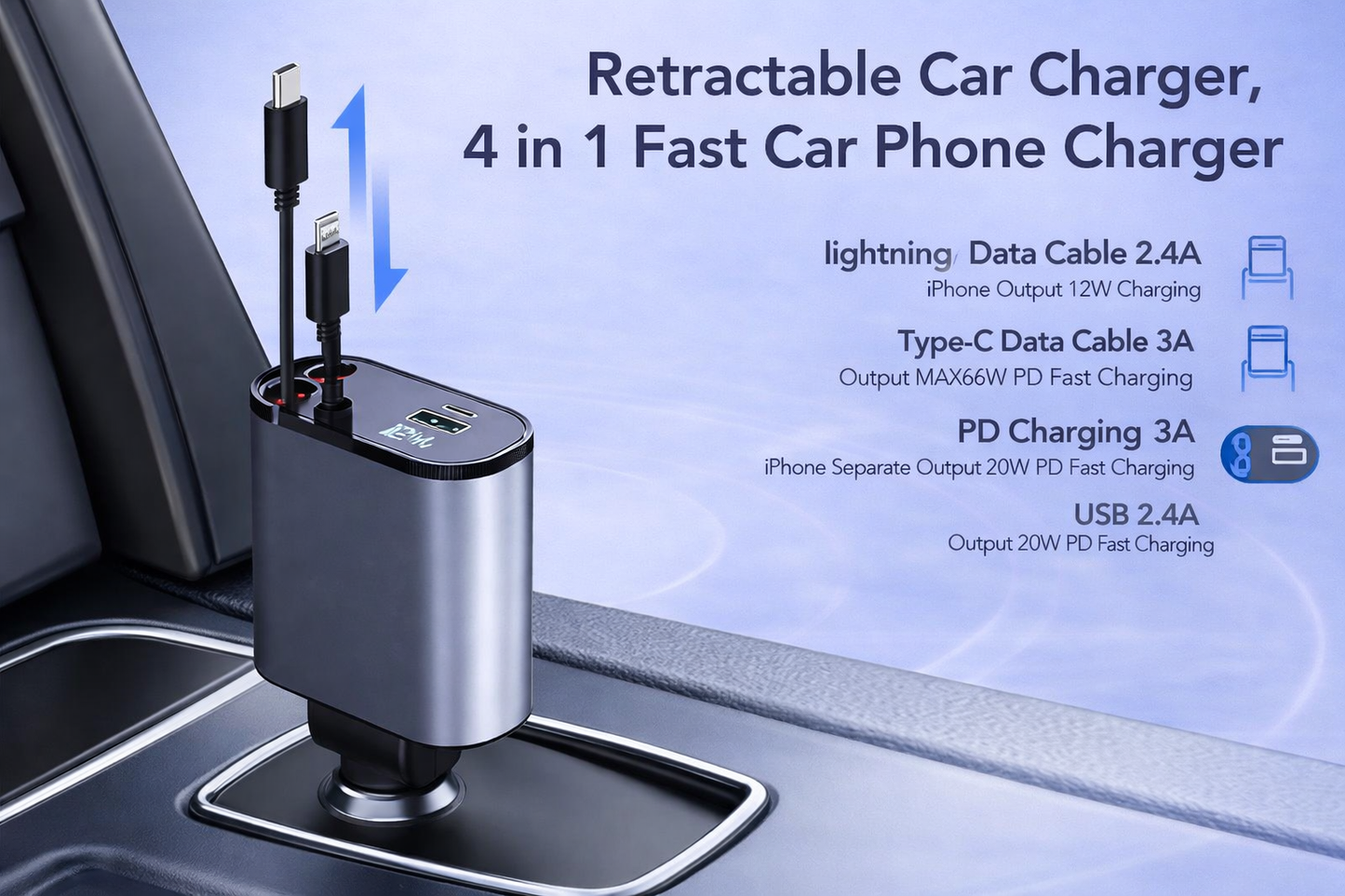 BestHunch™ 3 in 1 retractable car charger